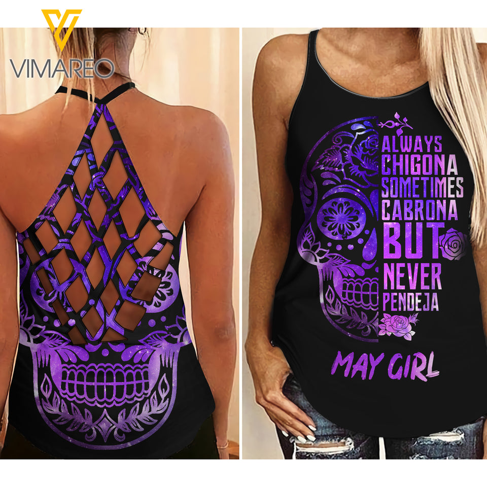 May Girl Criss-Cross Open Back Camisole Tank Top XNVBHE