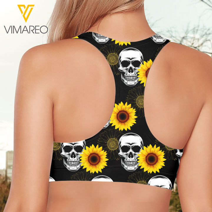 Sunflower skul lover 3D printed Sport bra