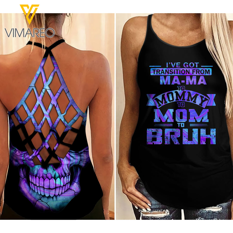 Mom Criss-Cross Open Back Camisole Tank Top KBGSE2