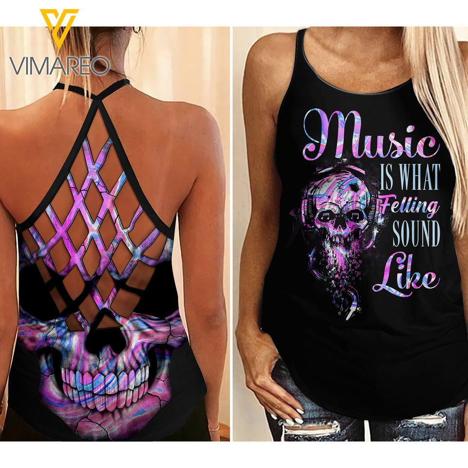 Music Criss-Cross Open Back Camisole Tank Top TIWEU2