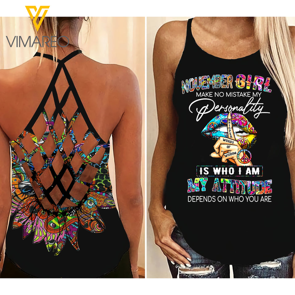 November Girl Criss-Cross Open Back Camisole Tank Top Legging MMDW