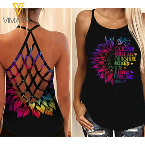 October Girl Criss-Cross Open Back Camisole Tank Top Legging MIXTDS