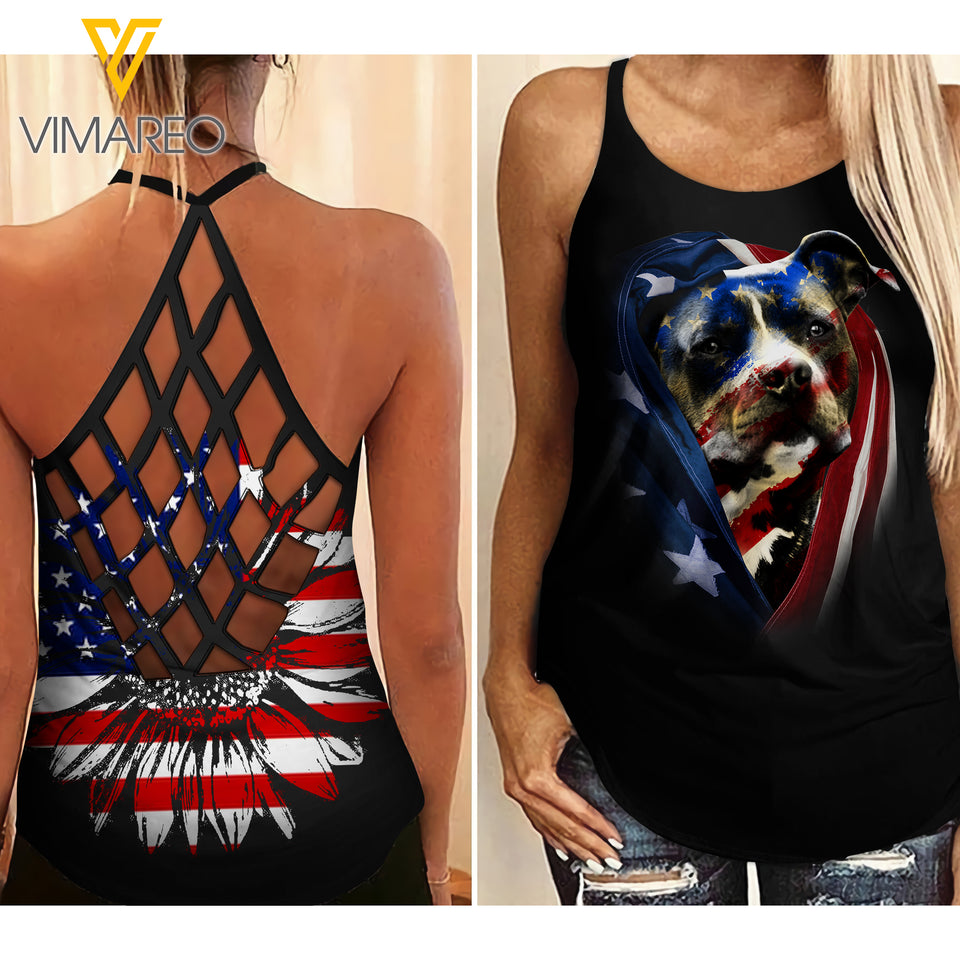 Pit Bull Dog Criss-Cross Open Back Camisole Tank Top MMBEJ