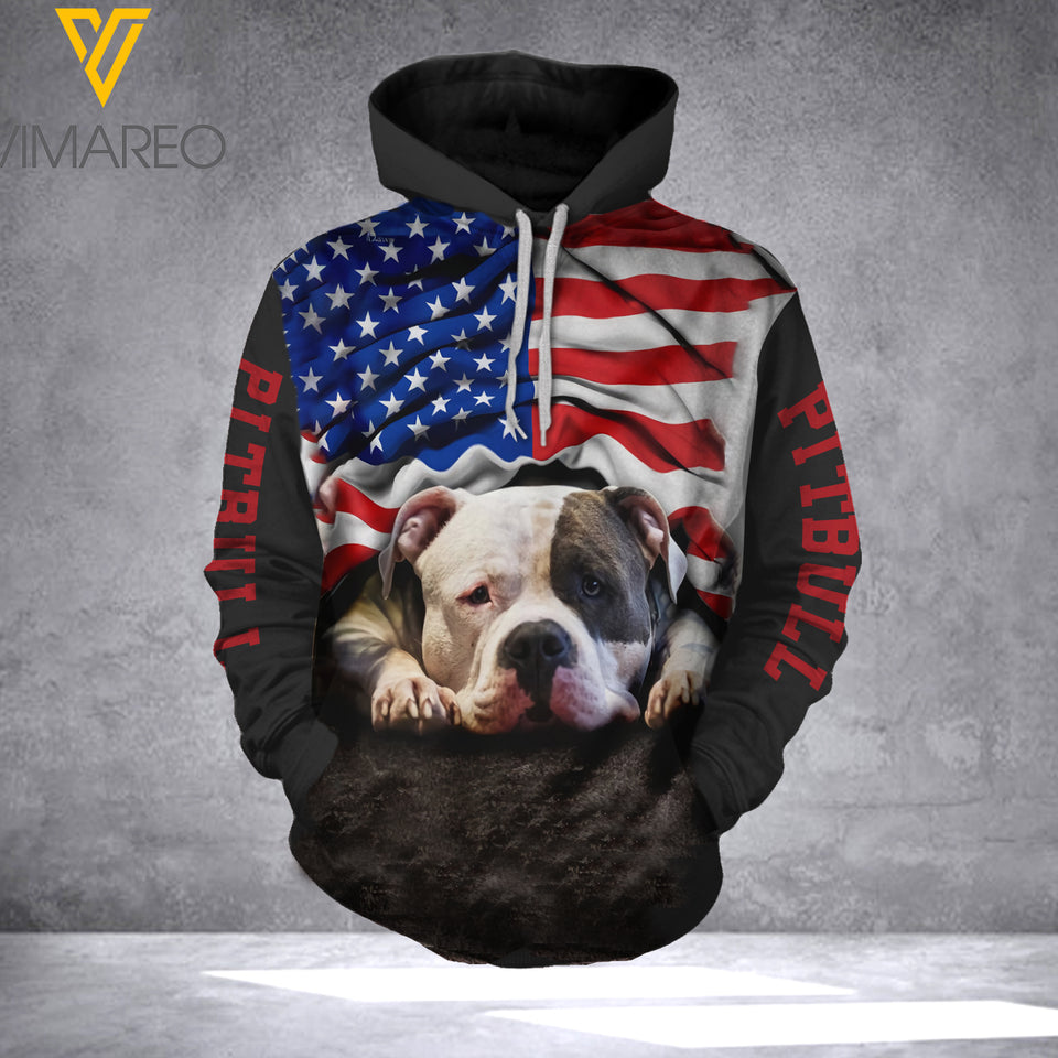 Pit Bull Dog Under FLag Hoodie UJSHT