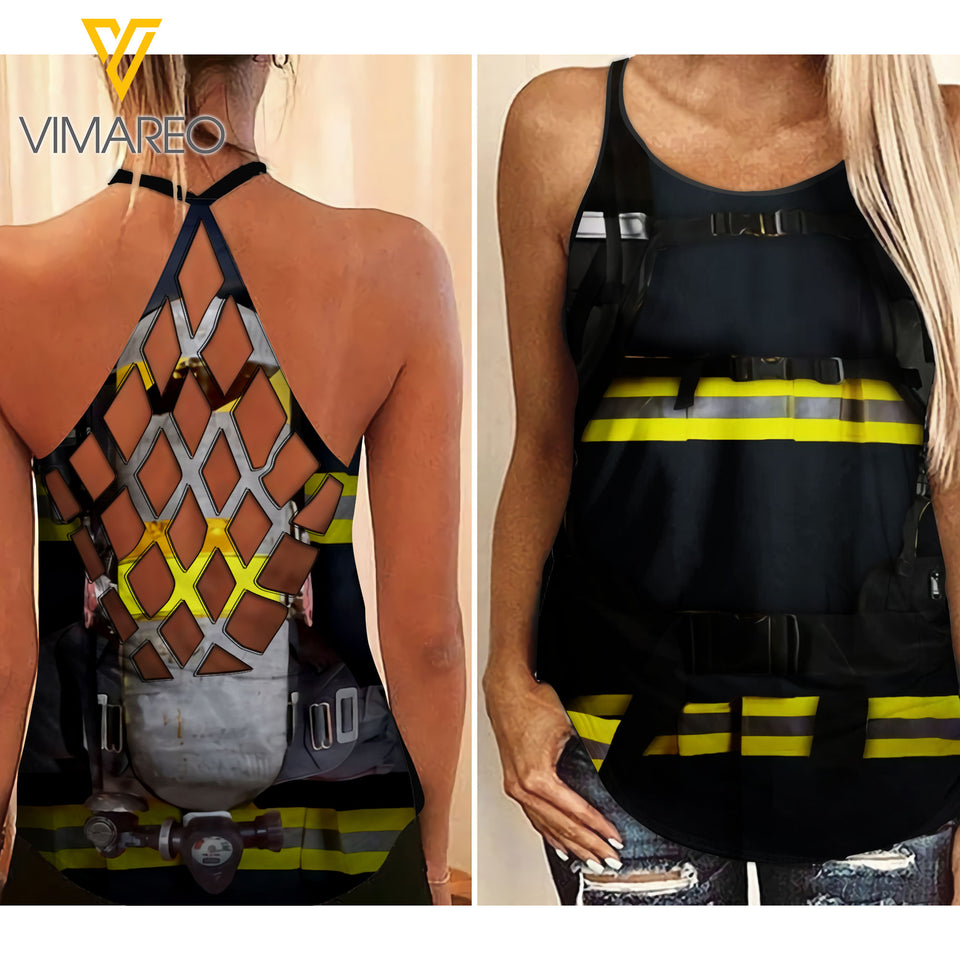 FIREFIGHTER GIRL Criss-Cross Open Back Camisole Tank Top Legging TMT COMFOR