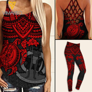 Polynesian Criss-Cross Open Back Camisole Tank Top Legging TSUCE3