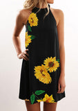 Sunflower Halter Casual Mini Dress Women Loose Black Dresses