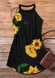 Sunflower Halter Casual Mini Dress Women Loose Black Dresses