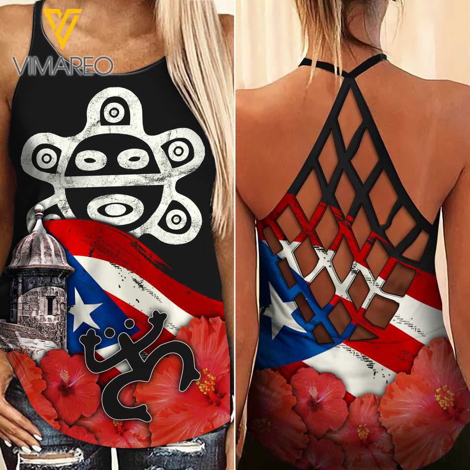 Puerto Rico Criss-Cross Open Back Camisole Tank Top Legging FUERD