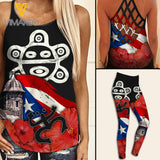 Puerto Rico Criss-Cross Open Back Camisole Tank Top Legging FUERD
