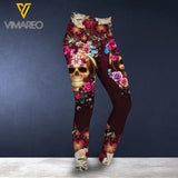 Skull Flower Criss-Cross Open Back Camisole Tank Top Legging KBGDJE