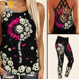 Skull Girl Criss-Cross Open Back Camisole Tank Top Legging THSEU3