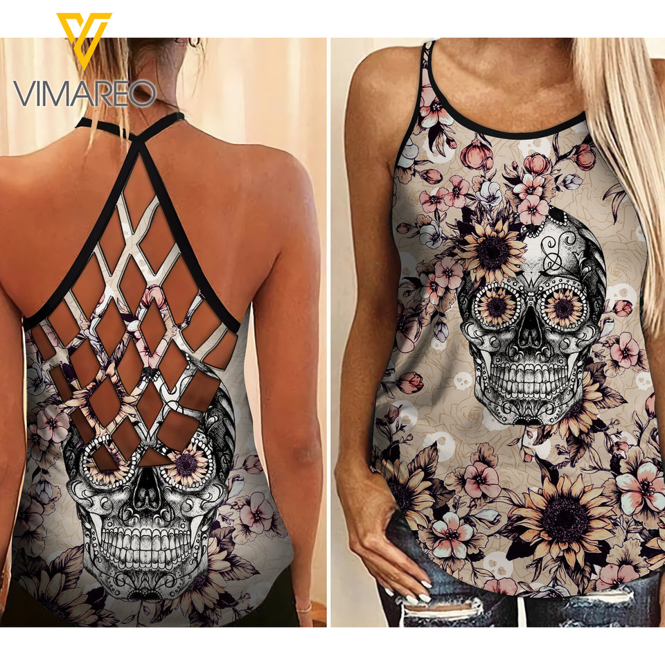 Skull Girl Criss-Cross Open Back Camisole Tank Top MKLSK