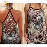 Skull Girl Criss-Cross Open Back Camisole Tank Top MKLSK