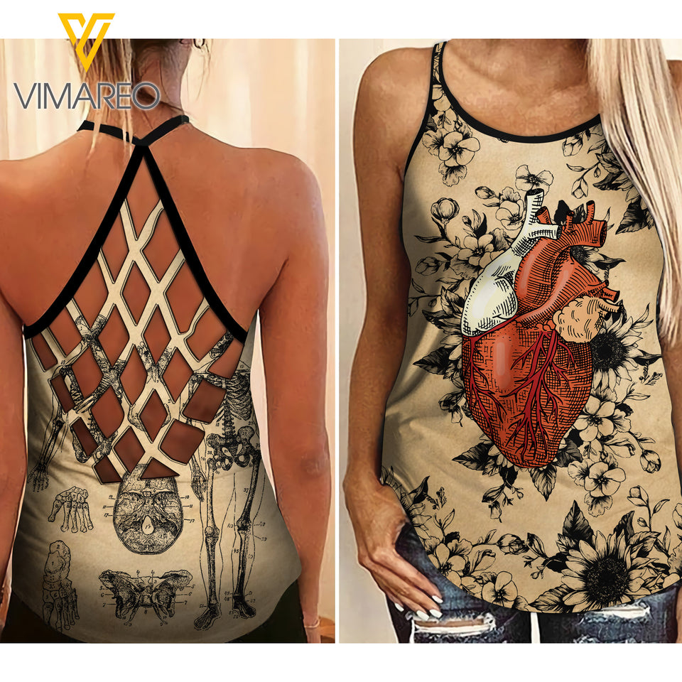 Heart Skull Criss-Cross Open Back Camisole Tank Top KBG