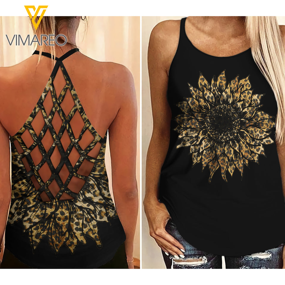 Sunflower Girl Criss-Cross Open Back Camisole Tank Top CAHDB