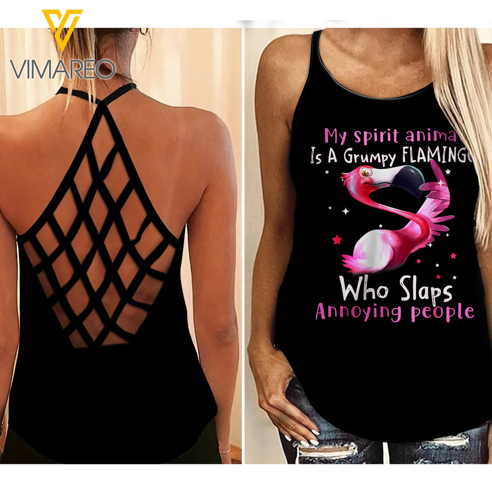 Flamingo girl Criss-Cross Open Back Camisole Tank Top 0604NGBMQ