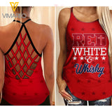 Red White & Whisky Criss-Cross Open Back Camisole Tank Top APR-MQ05