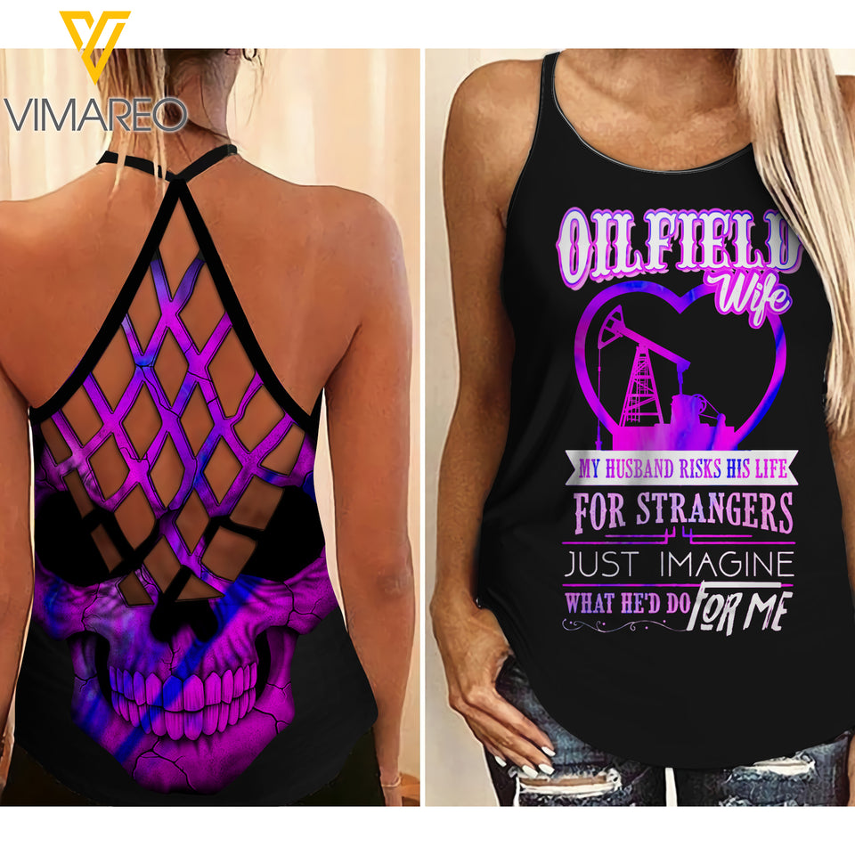 OILFIELD WIFE Criss-Cross Open Back Camisole Tank Top TMTL STRANGE