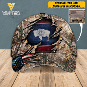 PERSONALIZED HUNTING WYOMING FLAG PEAKED CAP 3D QTVQ0403