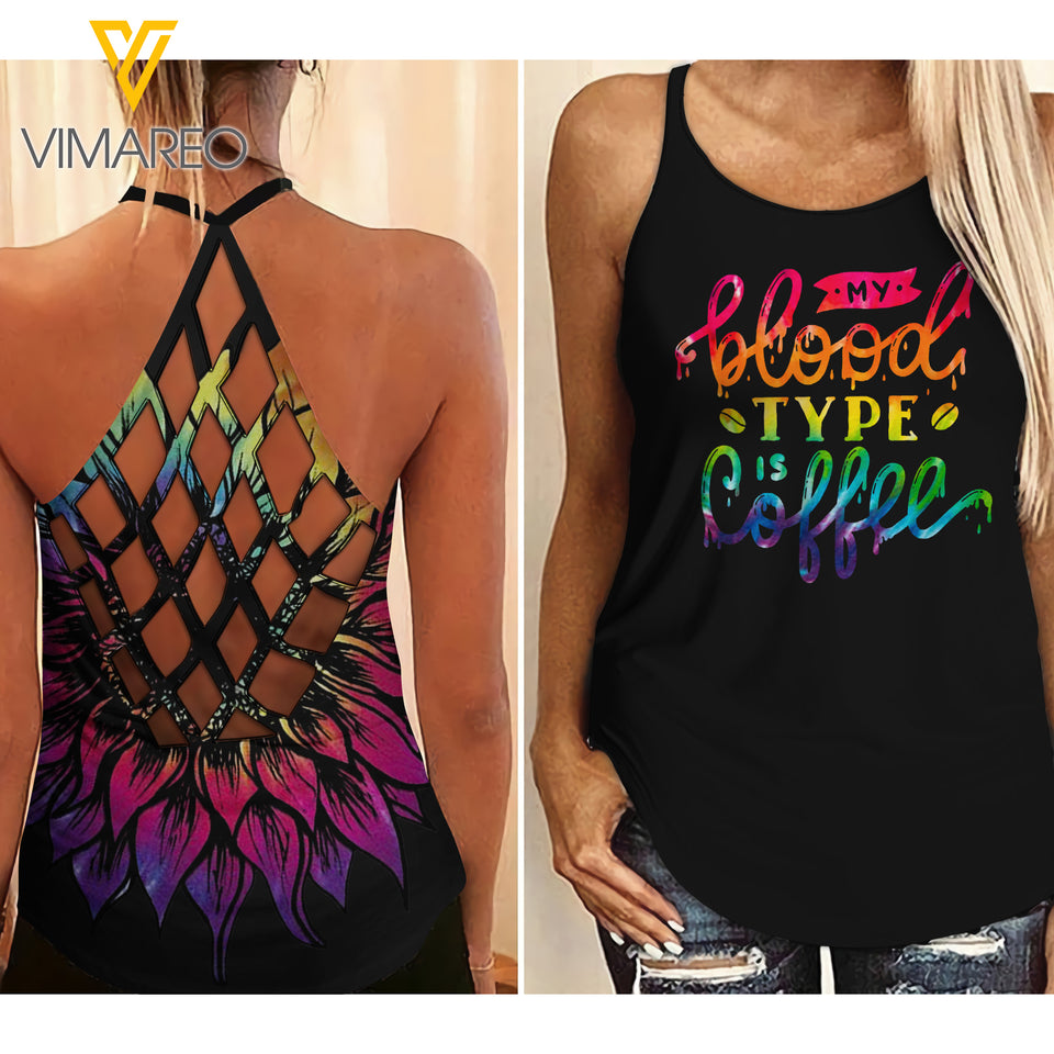 Coffee Type Criss-Cross Open Back Camisole Tank Top NBVCH