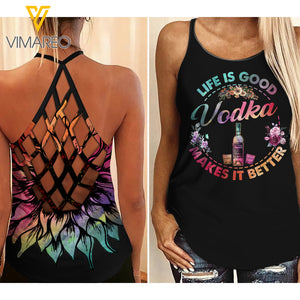 Vodka Girl Criss-Cross Open Back Camisole Tank Top TLSKJ
