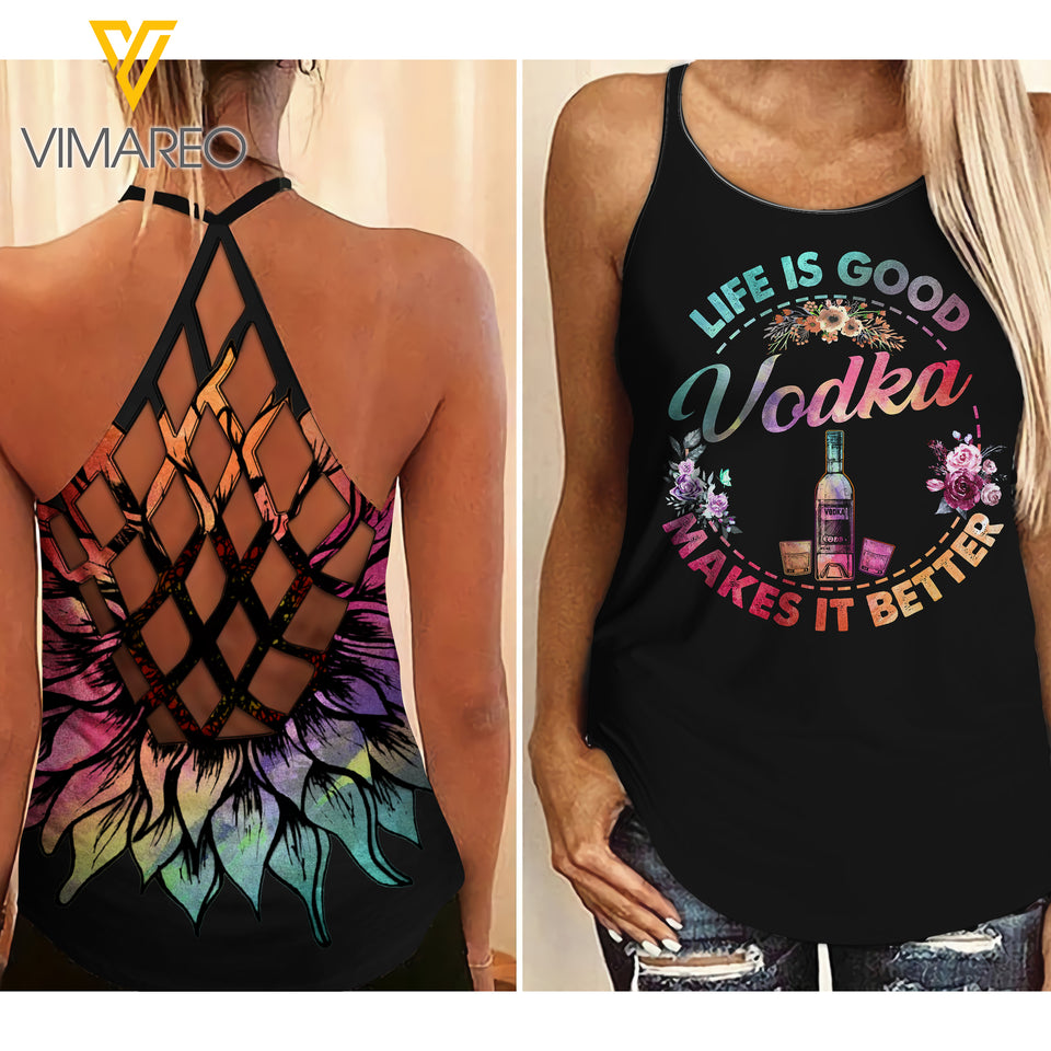 Vodka Girl Criss-Cross Open Back Camisole Tank Top TLSKJ