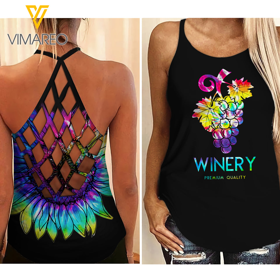 Winery Criss-Cross Open Back Camisole Tank Top QDRFE