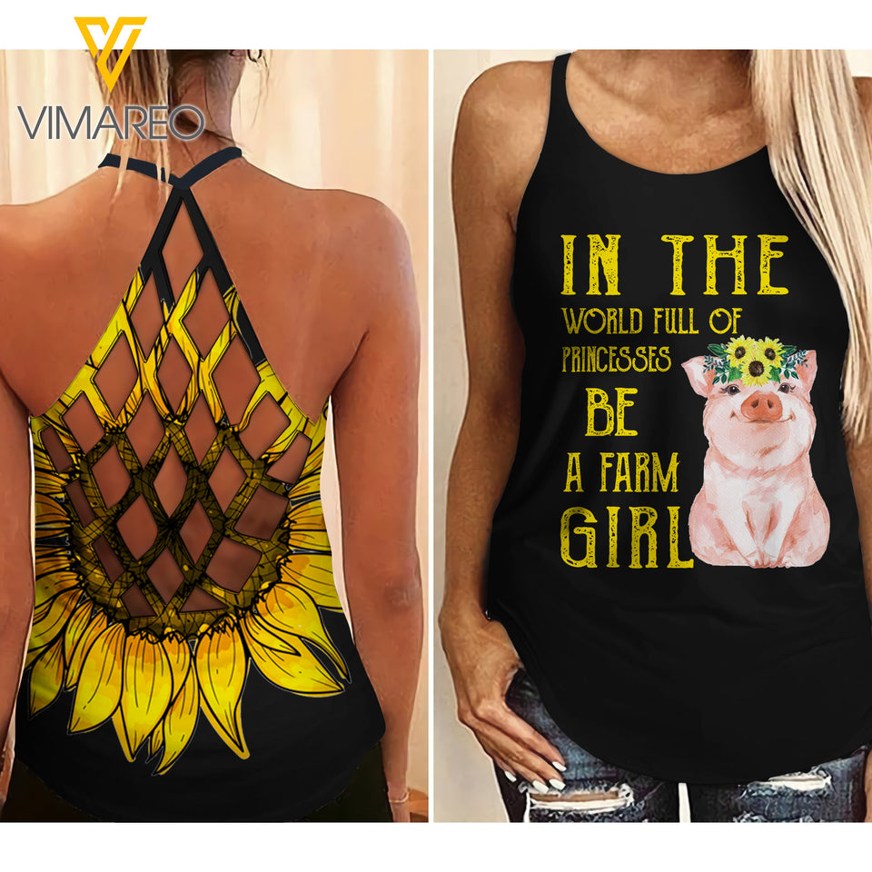 Farm Girl Criss-Cross Open Back Camisole Tank Top Pig